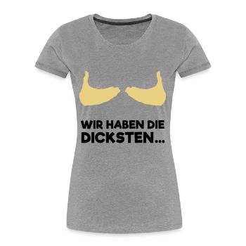 Wir haben die dicksten... - Frauen Premium Bio T-Shirt - Navy - Vorne - Mia (176cm)
