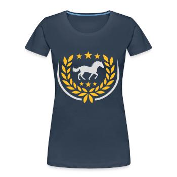 Laurel wreath Horse Star Coat of Arms - Women's Premium Organic T-Shirt - navy - Front - Mia (176cm)
