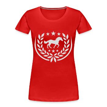 Sterne Pferd Lorbeerkranz Wappen - Frauen Premium Bio T-Shirt - Navy - Vorne - Mia (176cm)