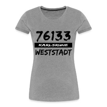 76133 Karlsruhe Weststadt - Frauen Premium Bio T-Shirt - Navy - Vorne - Mia (176cm)