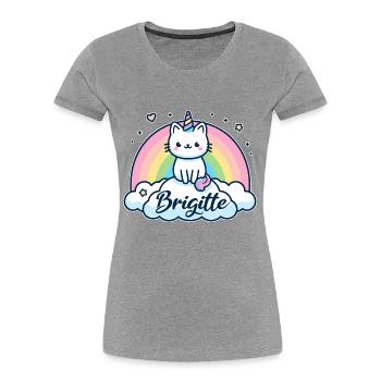 Brigitte Nom Prénom Licorne Chat - T-shirt bio Premium Femme - bleu marine - Devant - Mia (176cm)
