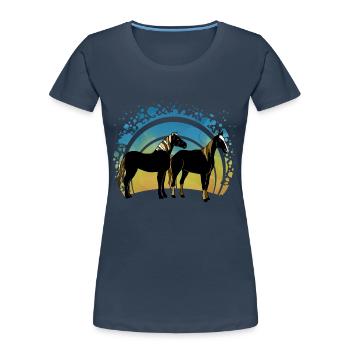 Pferde - Frauen Premium Bio T-Shirt - Navy - Vorne - Mia (176cm)