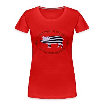 BRETAGNE - GWENN HA DU - COCHON BRETON - T-shirt bio Premium Femme - bleu marine - Devant - Mia (176cm)