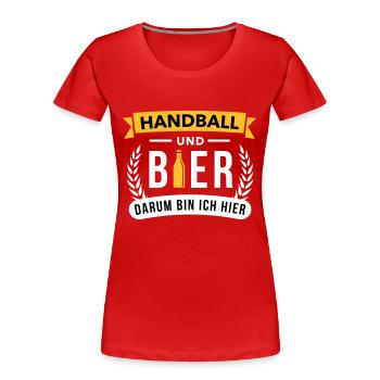 Handball & Bier darum bin ich hier - Frauen Premium Bio T-Shirt - Navy - Vorne - Mia (176cm)