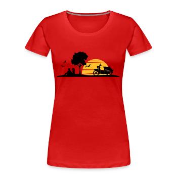 Fahrzeug - Schalbe Baum Sonne - Frauen Premium Bio T-Shirt - Navy - Vorne - Mia (176cm)