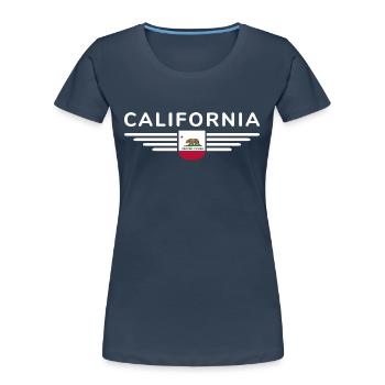 California Fan T-Shirt – Sun & Style - T-shirt bio Premium Femme - bleu marine - Devant - Mia (176cm)