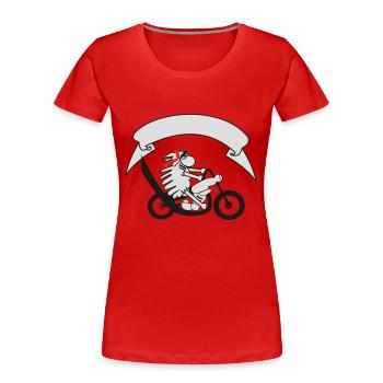 Biker sheep with banner - Women's Premium Organic T-Shirt - navy - Front - Mia (176cm)