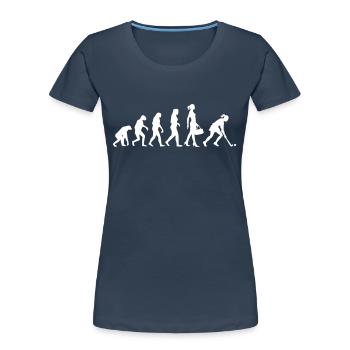 Evolution Hockey Frauen Hockeyspielerin - Frauen Premium Bio T-Shirt - Navy - Vorne - Mia (176cm)
