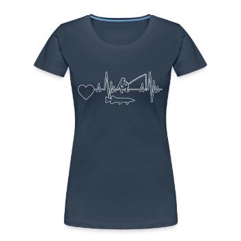 Pêche Pêche Pêche Pêcheur Pêcheurs Hameçons - T-shirt bio Premium Femme - bleu marine - Devant - Mia (176cm)