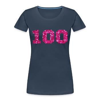 Numéro 100 paillettes rose - 100e anniversaire - T-shirt bio Premium Femme - bleu marine - Devant - Mia (176cm)