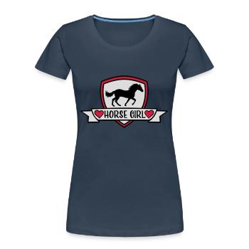 Conception de citation de fille de cheval - T-shirt bio Premium Femme - bleu marine - Devant - Mia (176cm)