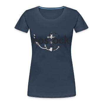 Rostock mit Schriftzug und Anker - Frauen Premium Bio T-Shirt - Navy - Vorne - Mia (176cm)