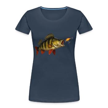 Barsch beim Biss – Raubfisch & Wobbler Design - Frauen Premium Bio T-Shirt - Navy - Vorne - Mia (176cm)