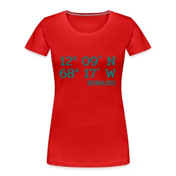 Bonaire Coordinates - Koordinaten - Karibik - Frauen Premium Bio T-Shirt - Navy - Vorne - Mia (176cm)