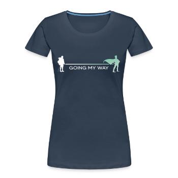 bergwandern "hike" servus alpin "Wanderheld" - Frauen Premium Bio T-Shirt - Navy - Vorne - Mia (176cm)