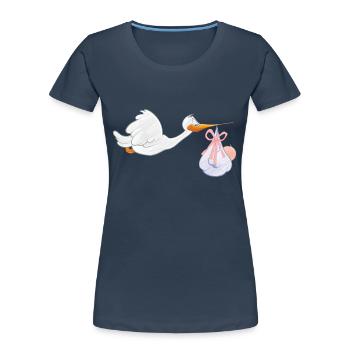 Cigogne avec bébé - T-shirt bio Premium Femme - bleu marine - Devant - Mia (176cm)