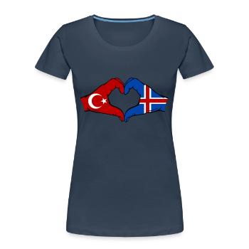 Turquie Islande Drapeau Mains Coeur Forme - T-shirt bio Premium Femme - bleu marine - Devant - Mia (176cm)