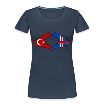 Turkey Iceland Flag Hands Heart Shape Used - Women's Premium Organic T-Shirt - navy - Front - Mia (176cm)