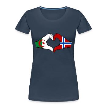 Algeria Norway Flag Hands Heart Shape - Women's Premium Organic T-Shirt - navy - Front - Mia (176cm)