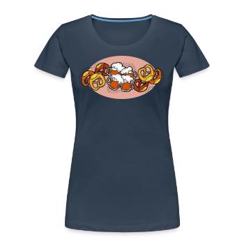 Bierparty. Bierbecher und Brezel. - Frauen Premium Bio T-Shirt - Navy - Vorne - Mia (176cm)