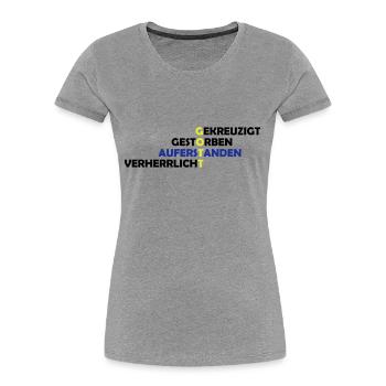 gekreuzigt_gestoreben_auferstanden_2 - Frauen Premium Bio T-Shirt - Navy - Vorne - Mia (176cm)