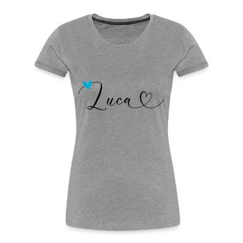 Luca Nom Prénom Calligraphie Coeur - T-shirt bio Premium Femme - bleu marine - Devant - Mia (176cm)