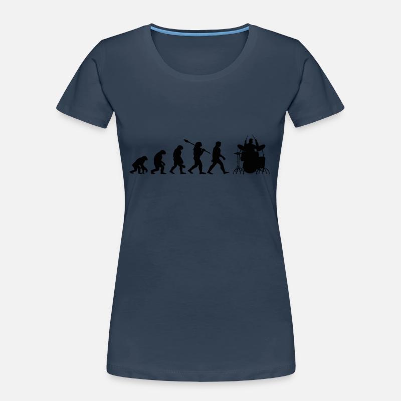 Evolution Batteur Drummer Player Cadeau - T-shirt bio Premium Femme - bleu marine