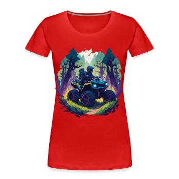 Offroad Quad Rennen Wald Cartoon Illustration - Frauen Premium Bio T-Shirt - Navy - Vorne - Mia (176cm)
