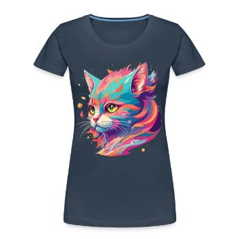 Cartoon Cat Cute gift with cat love - Women's Premium Organic T-Shirt - navy - Front - Mia (176cm)