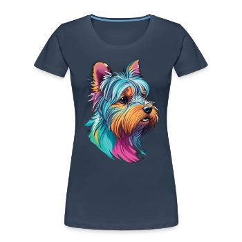 Welpe Yorkie Yorkshire Terrier Hund Hundeliebhaber - Frauen Premium Bio T-Shirt - Navy - Vorne - Mia (176cm)