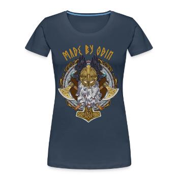 Lustiger Wikinger Spruch mit Runen Made by Odin - Frauen Premium Bio T-Shirt - Navy - Vorne - Mia (176cm)