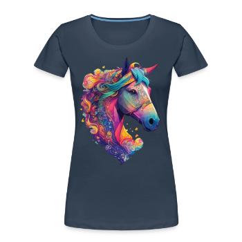 Pferd Pony Reiter Design Horse Pferde Dressur - Frauen Premium Bio T-Shirt - Navy - Vorne - Mia (176cm)