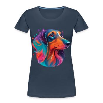 Teckel Teckel Chien Chiens Chiens Chien Amour Pet - T-shirt bio Premium Femme - bleu marine - Devant - Mia (176cm)