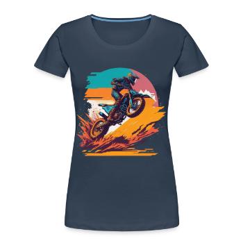Motocross Biker Offroad Race Cartoon Dirt Bike - T-shirt bio Premium Femme - bleu marine - Devant - Mia (176cm)