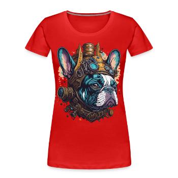 Steampunk French Bulldog Retro Dog Design - Women's Premium Organic T-Shirt - navy - Front - Mia (176cm)