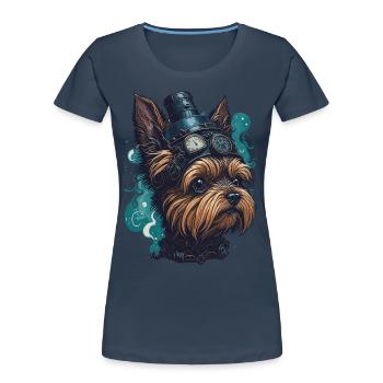 Steampunk Yorkshire Terrier vintage Retro Hund - Frauen Premium Bio T-Shirt - Navy - Vorne - Mia (176cm)