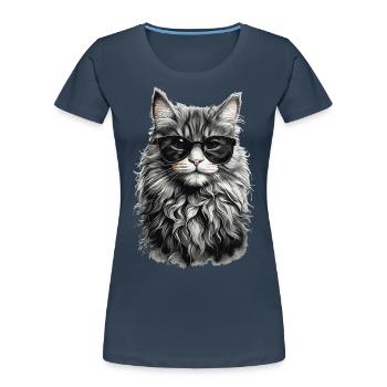 Chat de forêt norvégien Chat frais et animal de compagnie - T-shirt bio Premium Femme - bleu marine - Devant - Mia (176cm)