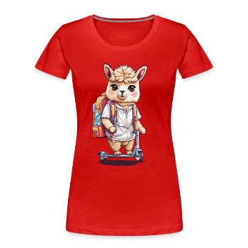 Élève en alpaga avec scooter premier jour de conception scolaire - T-shirt bio Premium Femme - bleu marine - Devant - Mia (176cm)