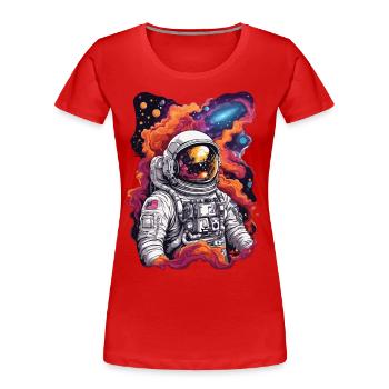 Kosmische Entdeckung Astronaut im Weltall - Frauen Premium Bio T-Shirt - Navy - Vorne - Mia (176cm)