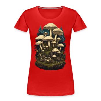 Pilzmagie & Spirit Goa Party Vibes mit Pilzen - Frauen Premium Bio T-Shirt - Navy - Vorne - Mia (176cm)