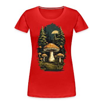 Porcini mushroom retro design collecting in the forest nature mushrooms - Women's Premium Organic T-Shirt - navy - Front - Mia (176cm)