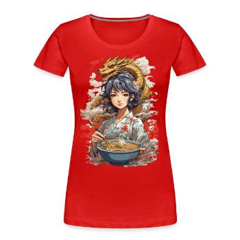 Ramen Soupes Dragon Esthétique & Anime Otaku Art - T-shirt bio Premium Femme - bleu marine - Devant - Mia (176cm)