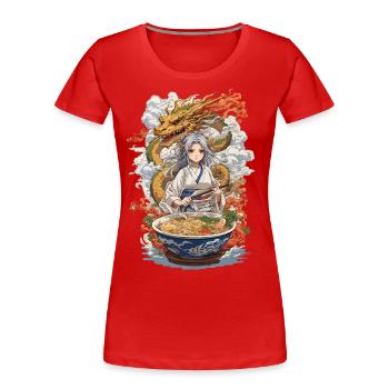 Kawaii Ramen Girl & Drache Manga Suppen Design - Frauen Premium Bio T-Shirt - Navy - Vorne - Mia (176cm)
