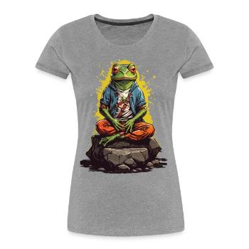 Zen Frog Spiritual Cartoon Yoga Design - Women's Premium Organic T-Shirt - navy - Front - Mia (176cm)
