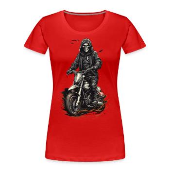 Conception de la Faucheuse de motocross d’Halloween - T-shirt bio Premium Femme - bleu marine - Devant - Mia (176cm)