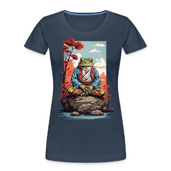 Meditativer Frosch Japan Yoga Art Retro Style - Frauen Premium Bio T-Shirt - Navy - Vorne - Mia (176cm)