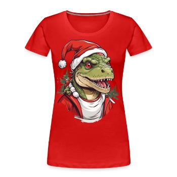 Drôle de Noël dinosaure Père Noël - T-shirt bio Premium Femme - bleu marine - Devant - Mia (176cm)