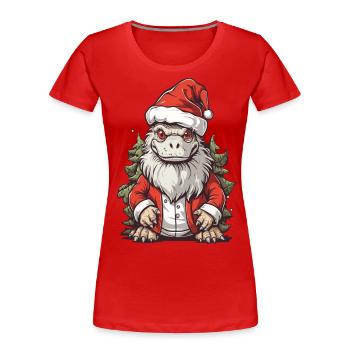 Dino Weihnachten lustig Dinosaurier Weihnachtsmann - Frauen Premium Bio T-Shirt - Navy - Vorne - Mia (176cm)