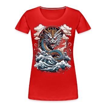 Asian Dragon Retro Ukiyo-E Japan Art Style - Women's Premium Organic T-Shirt - navy - Front - Mia (176cm)