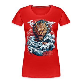 Japanischer Ukiyo-E Kunststil Drache Retro Design - Frauen Premium Bio T-Shirt - Navy - Vorne - Mia (176cm)